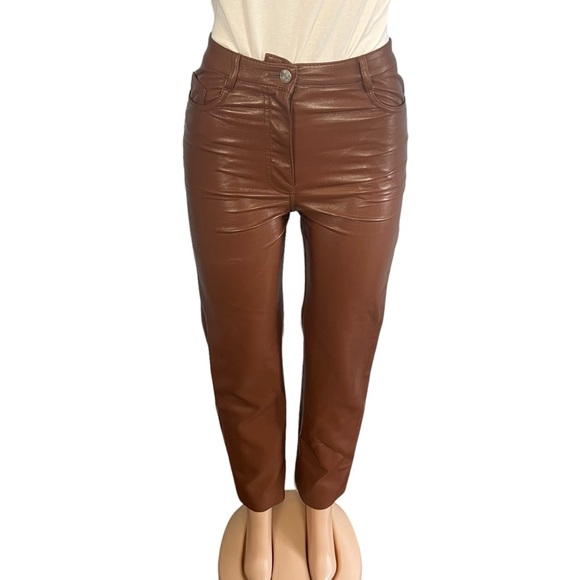Wilfred by Aritzia Brown Faux Leather Straight Leg Pants - Picture 4 of 9